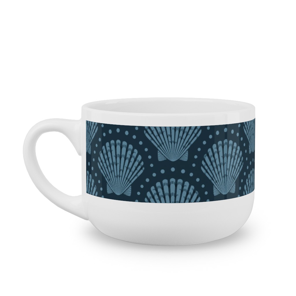 Pretty Scallop Shells - Navy Blue Latte Mug, White,  , 25oz, Blue