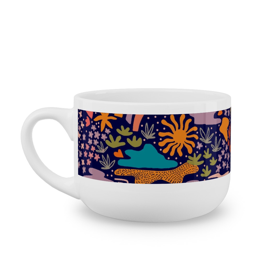 Ditsy Outdoor Adventure - Dark Blue Latte Mug, White,  , 25oz, Multicolor