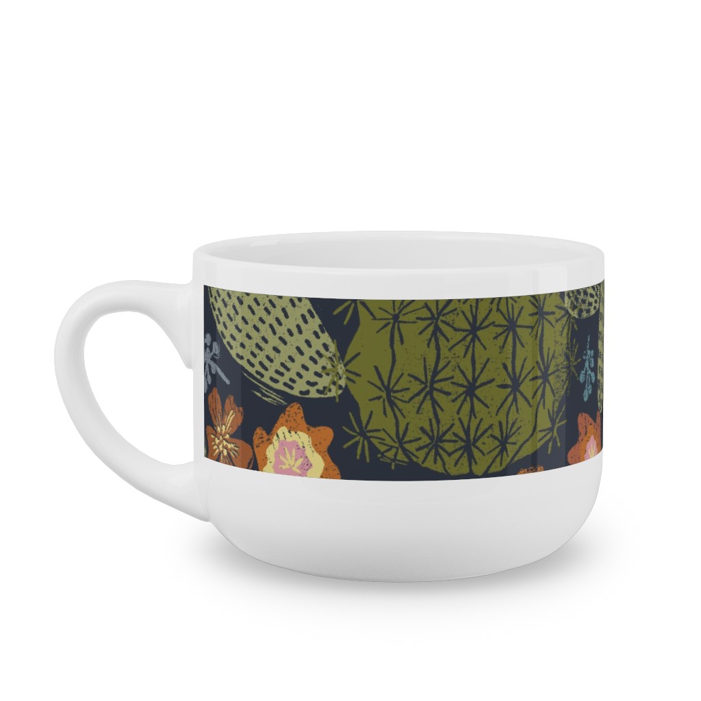 Cactus Garden - Block Print Style - Dark Latte Mug, White, , 25oz, Green, Classic Green