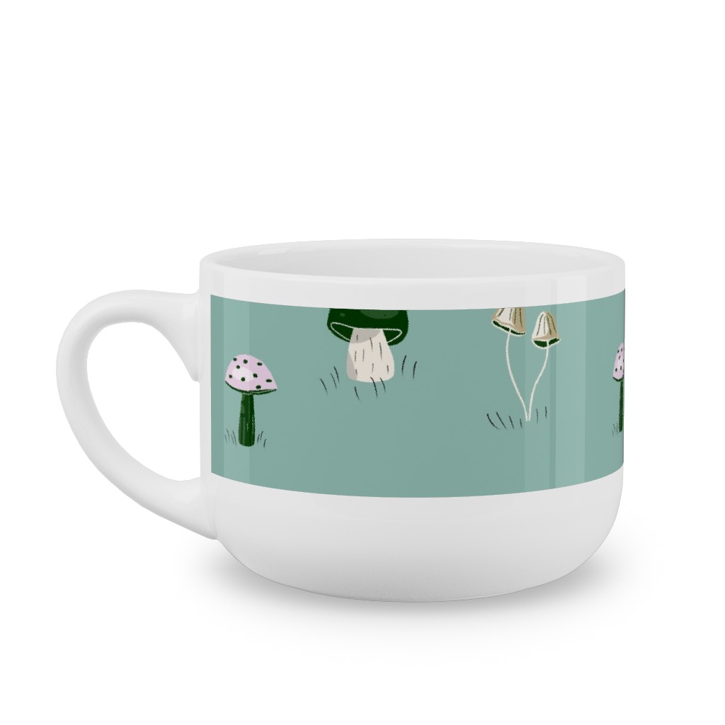 Mushroom Field - Green Latte Mug, White, , 25oz, Green, Classic Green