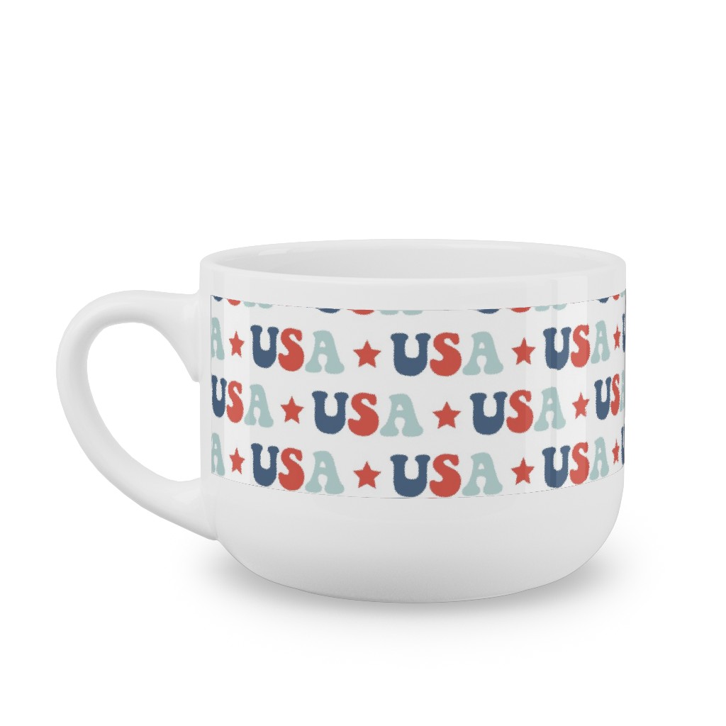 Usa - Groovy Vintage - Red White Blue Latte Mug, White,  , 25oz, Multicolor