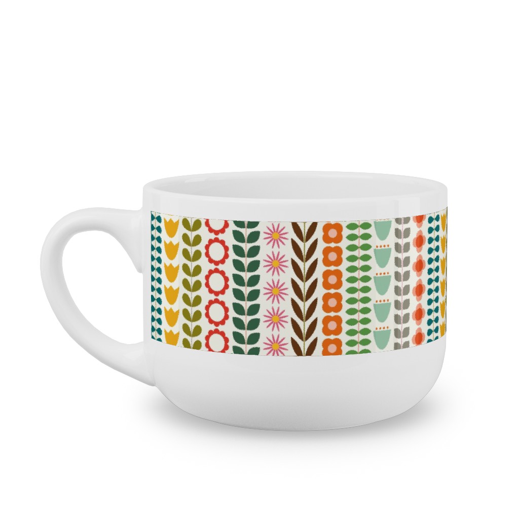 Scandinavian Folk Stripe - Multi Latte Mug, White, , 25oz, Multicolor