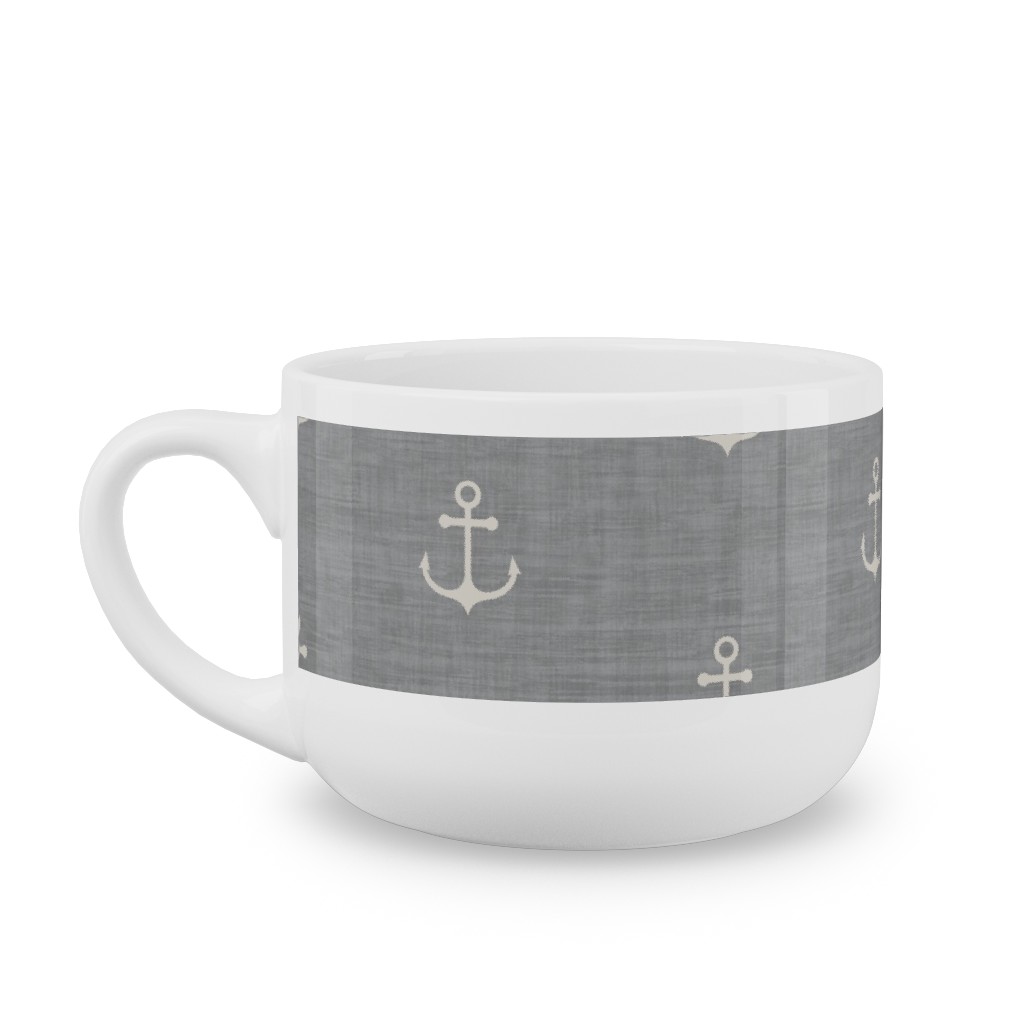Anchor - Ivory on Light Grey Texture Latte Mug, White,  , 25oz, Gray