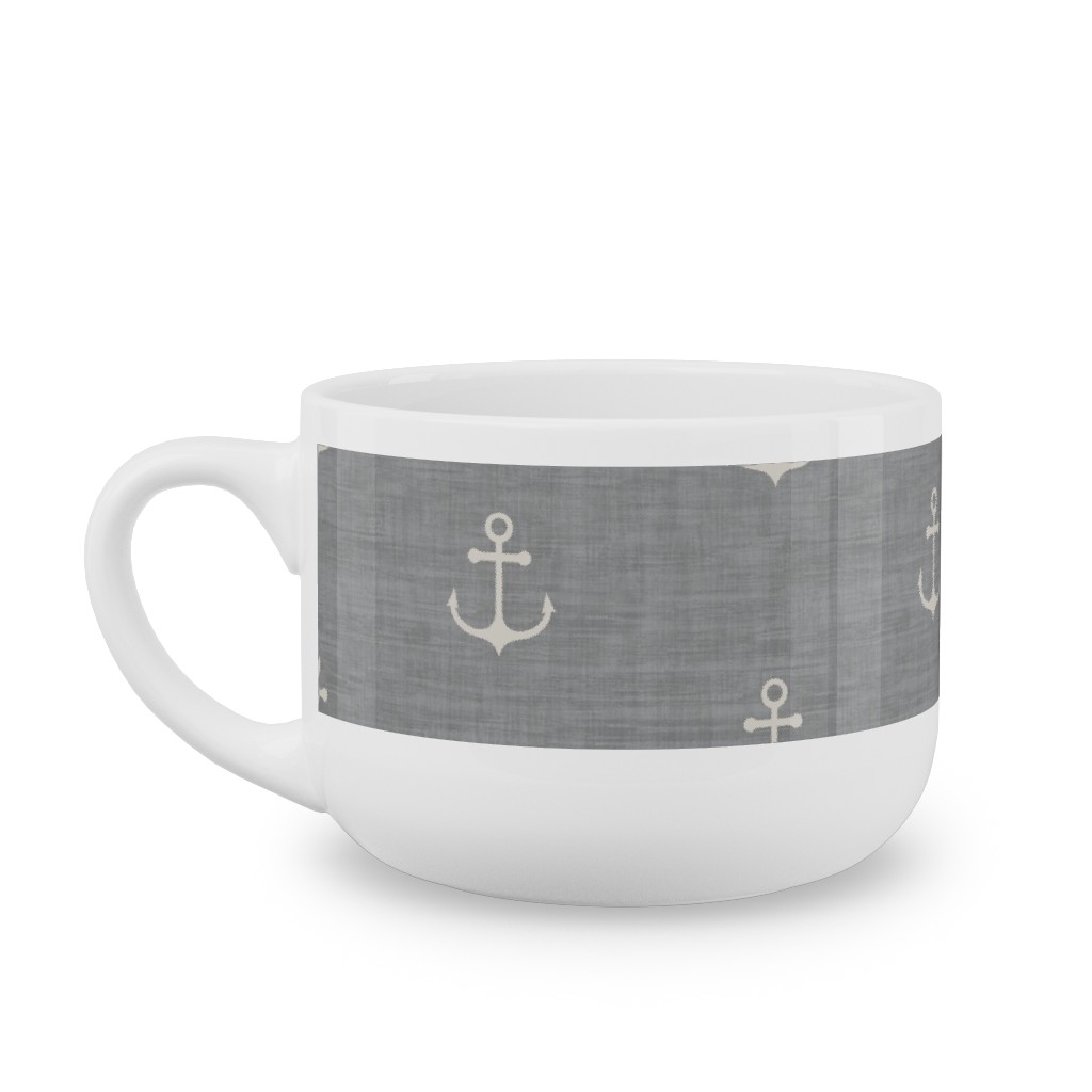 Anchor - Ivory on Light Grey Texture Latte Mug, White, , 25oz, Gray, Gray