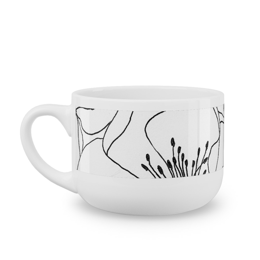 White Anemones - Neutral Latte Mug, White, , 25oz, White, White
