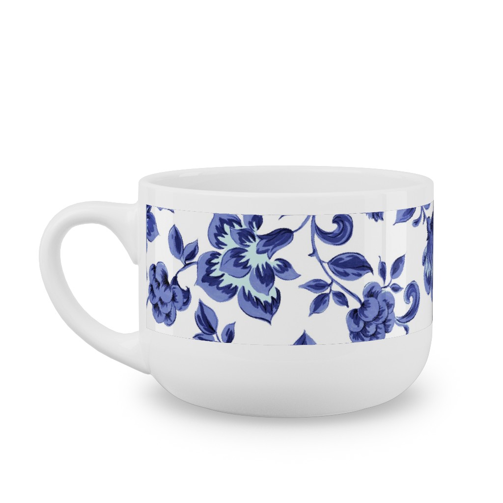 Fleurs De Provence - Blue and White Latte Mug, White, , 25oz, Blue, True Blue