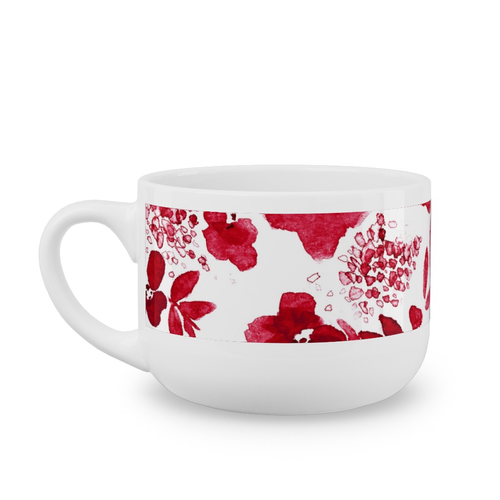 Floret Floral - Red Latte Mug, White,  , 25oz, Red