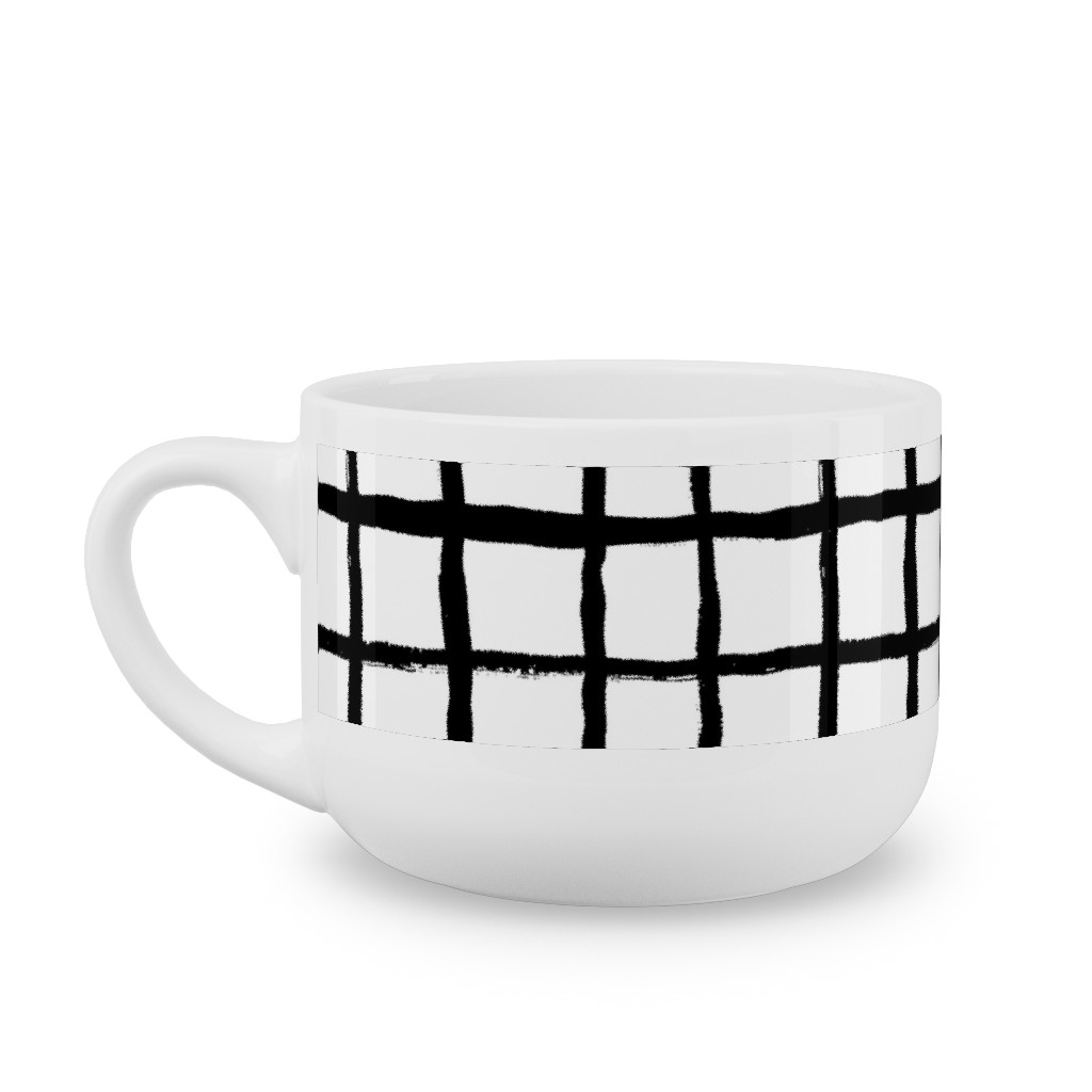 Simple Grid - Classic - Black and White Latte Mug, White,  , 25oz, Black