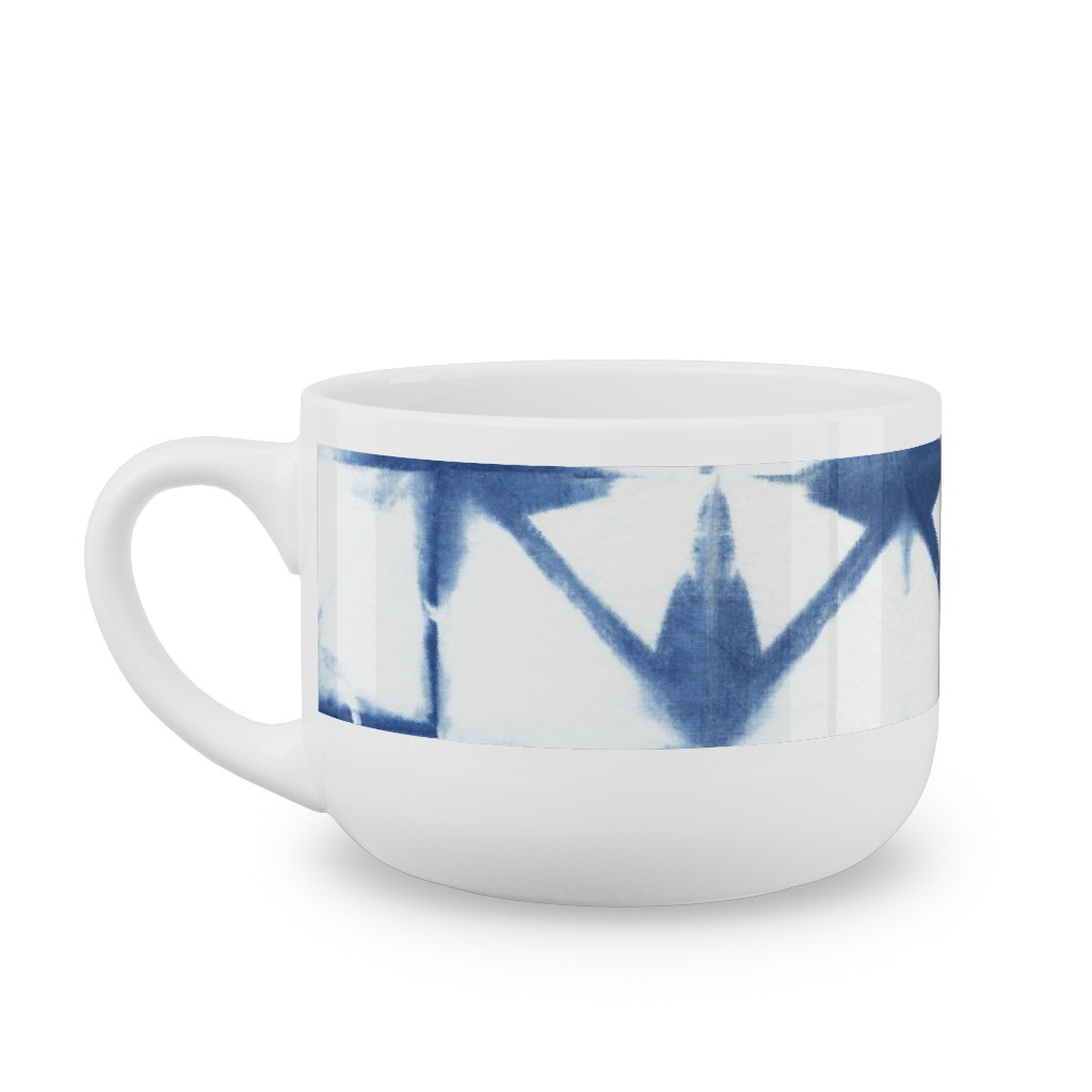Shibori Diamond - Blue on White Latte Mug, White, , 25oz, Blue, True Blue