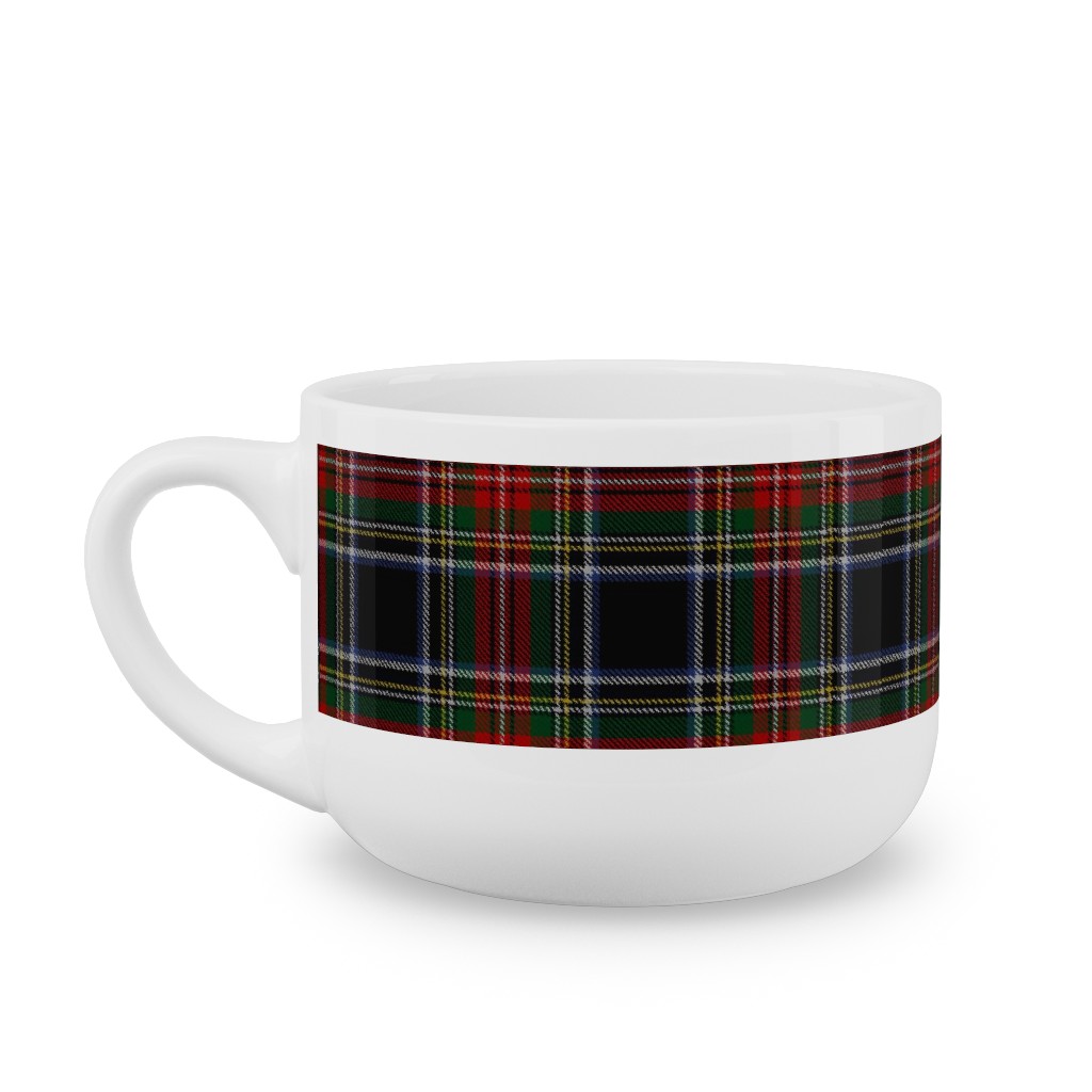 Black Stewart Tartan - Red Latte Mug, White, , 25oz, Black, Black