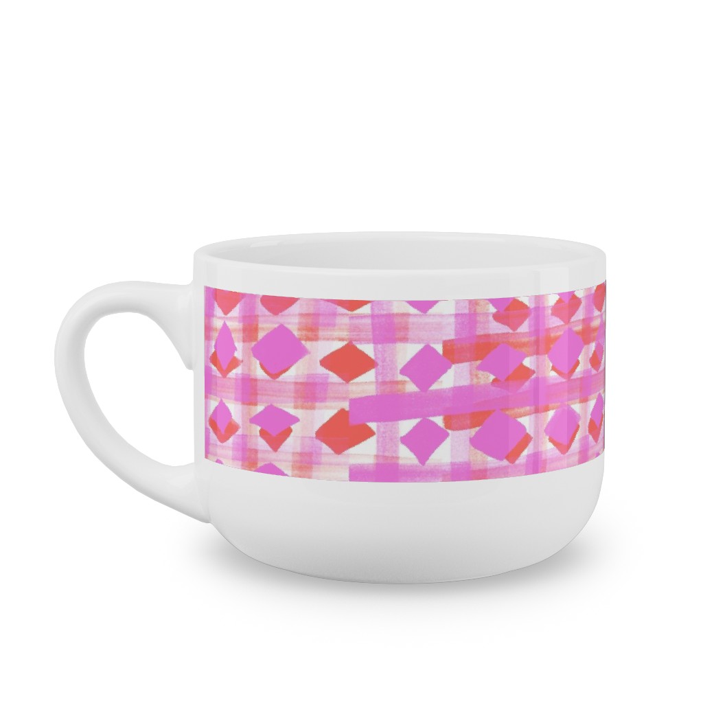 Brush Stripes Geometric - Pink Latte Mug, White, , 25oz, Pink, Bright Pink