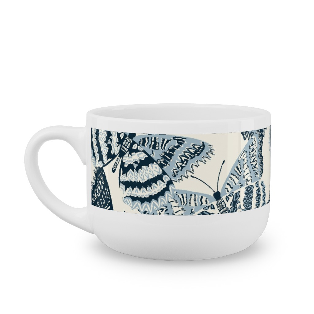 Butterfly - Hand Drawn - Blue Latte Mug, White,  , 25oz, Blue