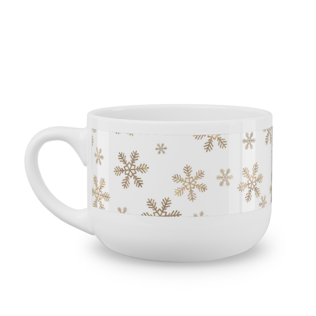 Holiday Snowflakes - Gold Latte Mug, White,  , 25oz, Yellow