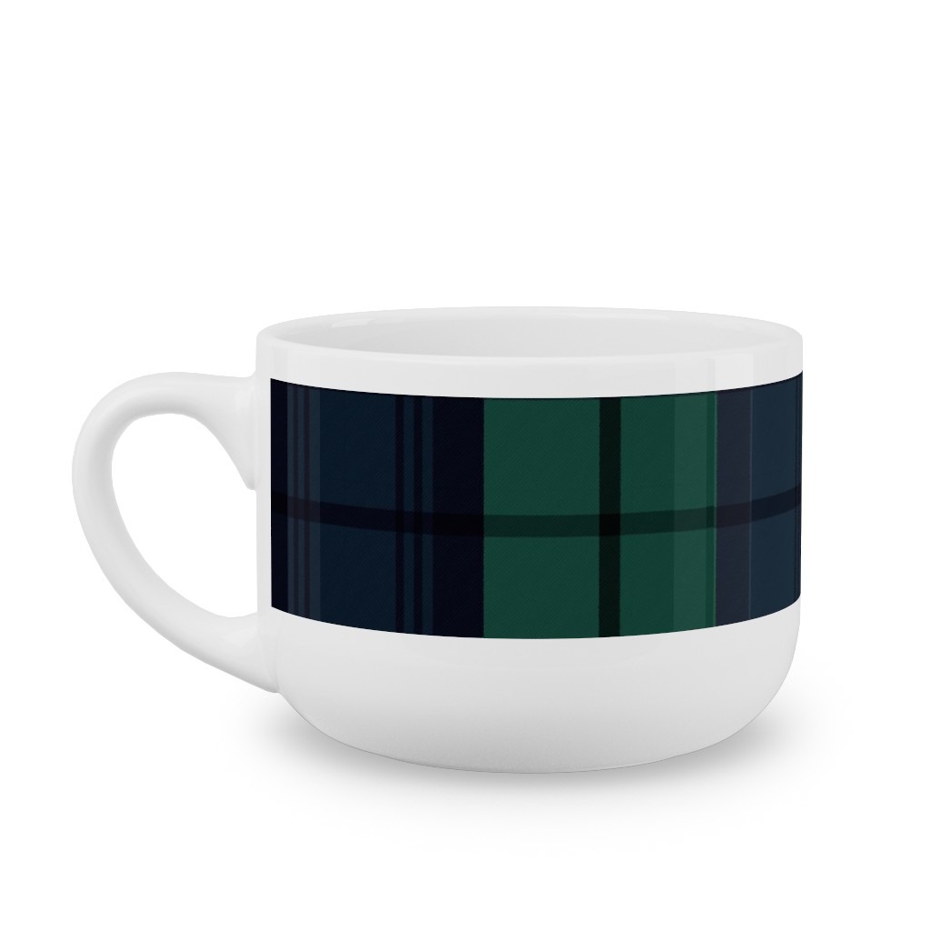 Dark Green Plaid Latte Mug, White,  , 25oz, Green