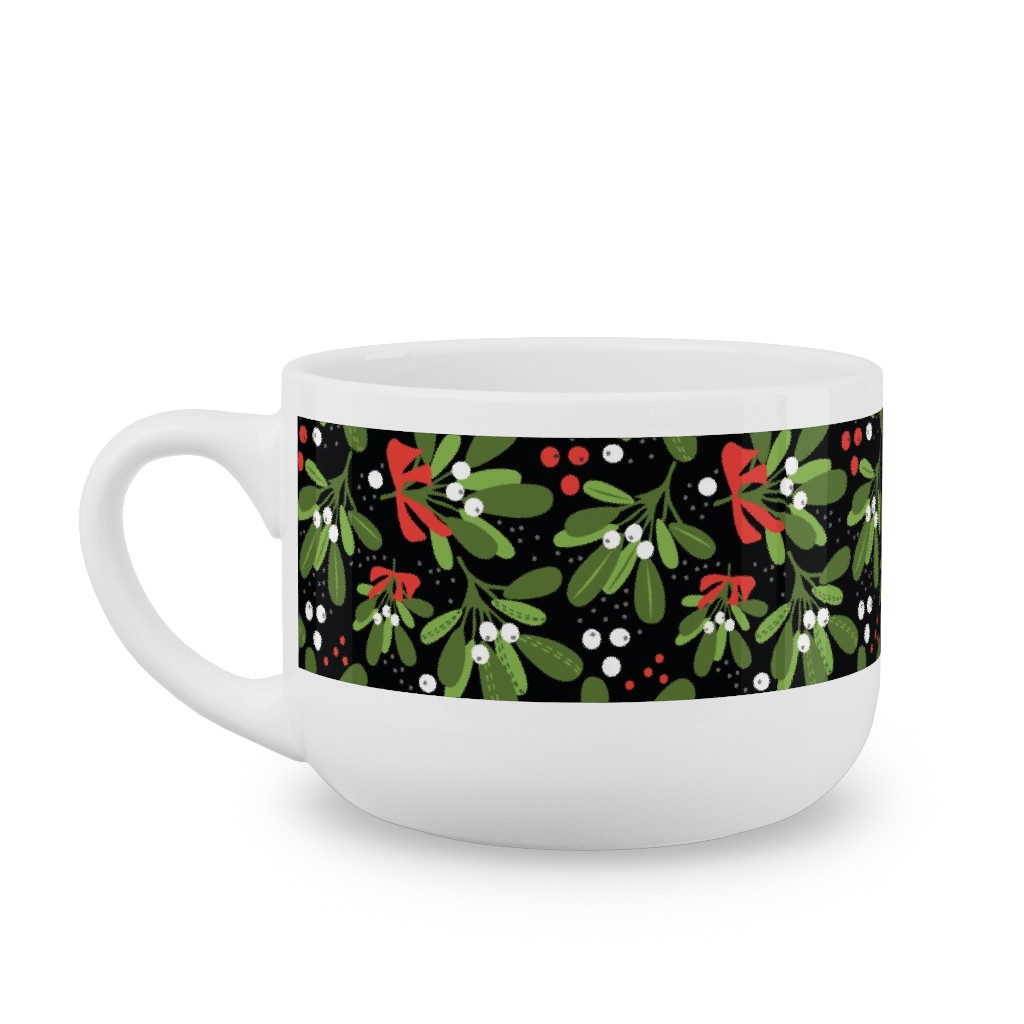 Mistletoe Night on Black Latte Mug, White,  , 25oz, Multicolor