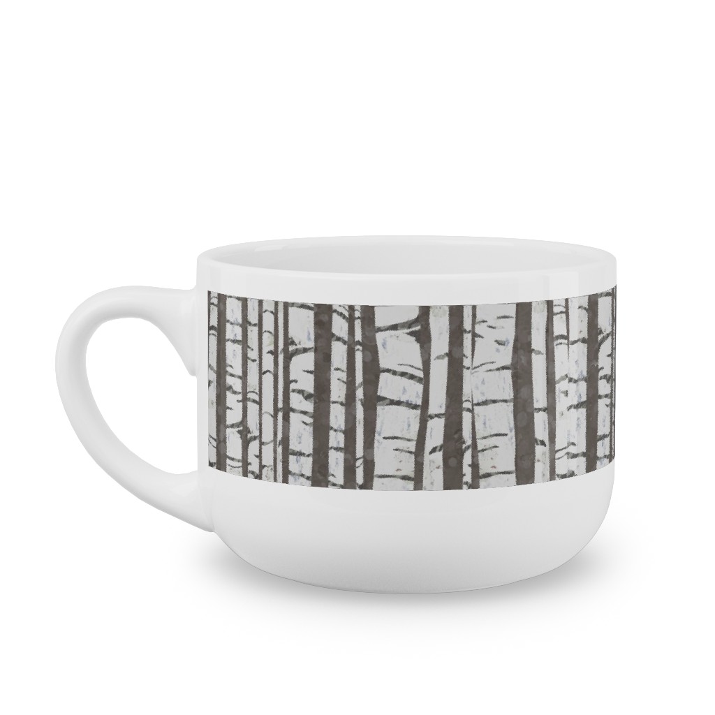 Birch Trees - White on Brown Latte Mug, White,  , 25oz, Gray