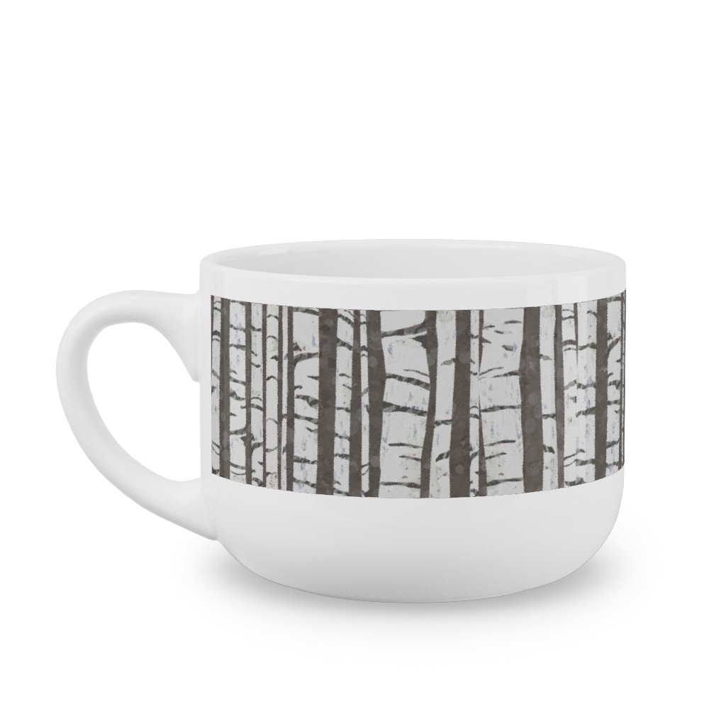 Birch Trees - White on Brown Latte Mug, White, , 25oz, Gray, Gray