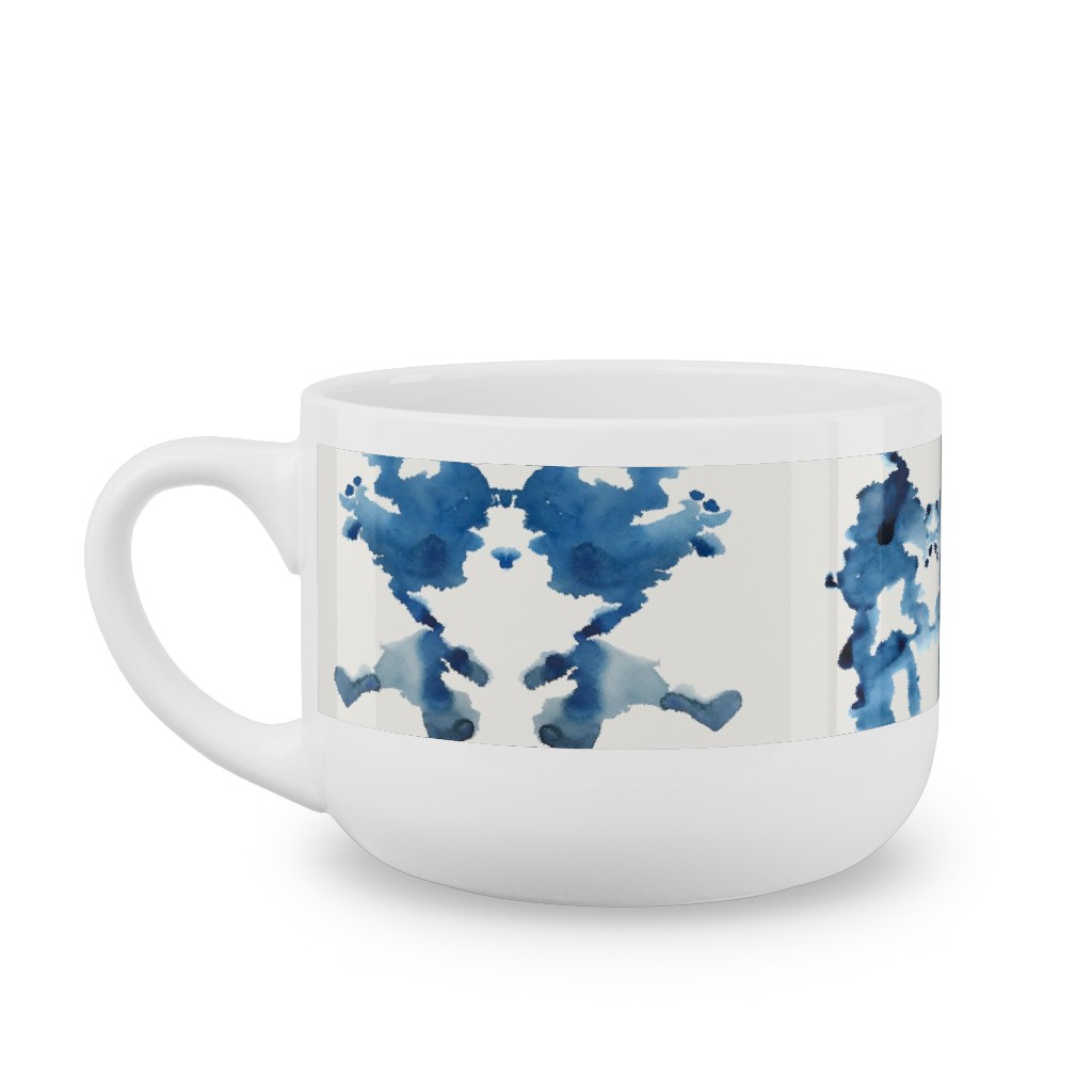 Small Rorschach Stripe - Indigo Blues Latte Mug, White,  , 25oz, Blue