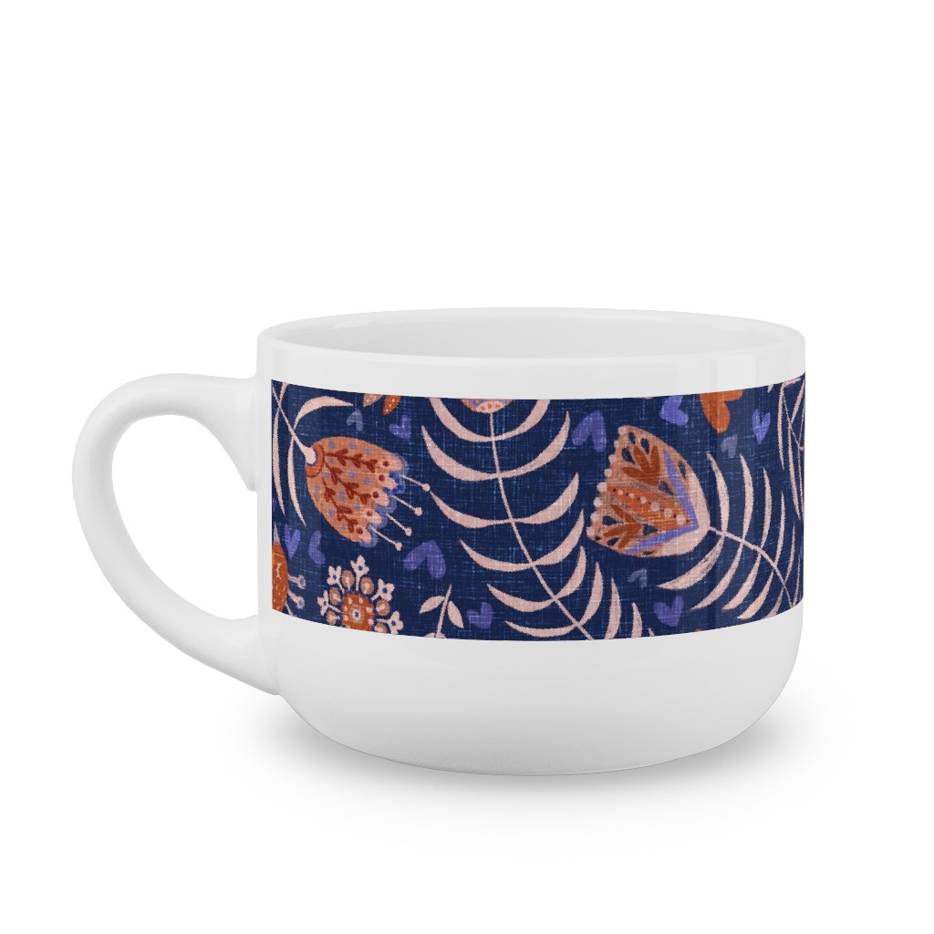 Swedish Folk Art Birds - Blue Latte Mug, White, , 25oz, Blue, True Blue