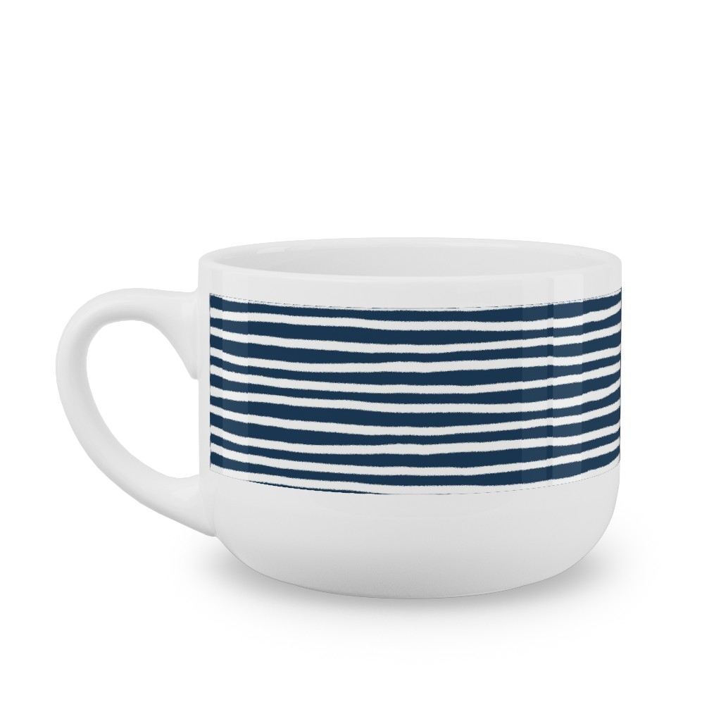 Navy Blue and White Stripes Latte Mug, White, , 25oz, Blue, True Blue
