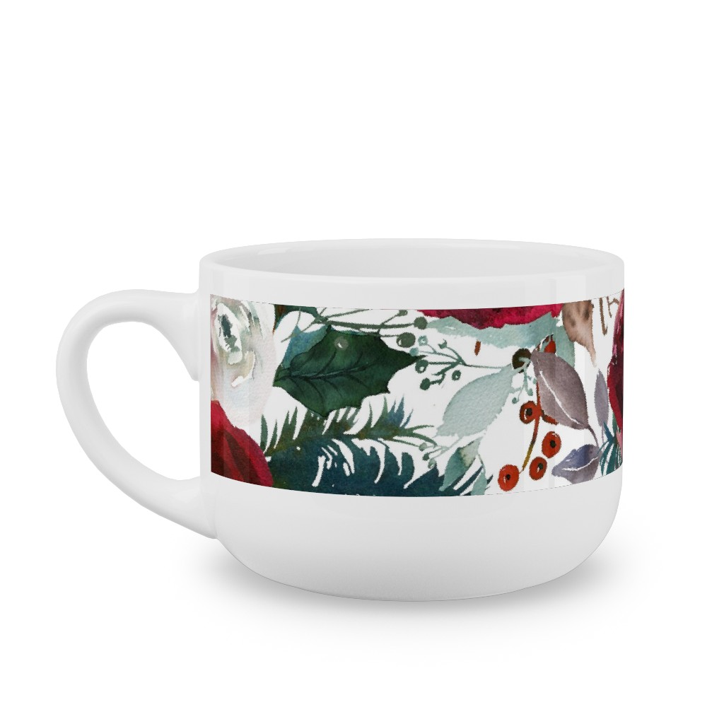 Holiday Florals Red on White Latte Mug, White,  , 25oz, Multicolor