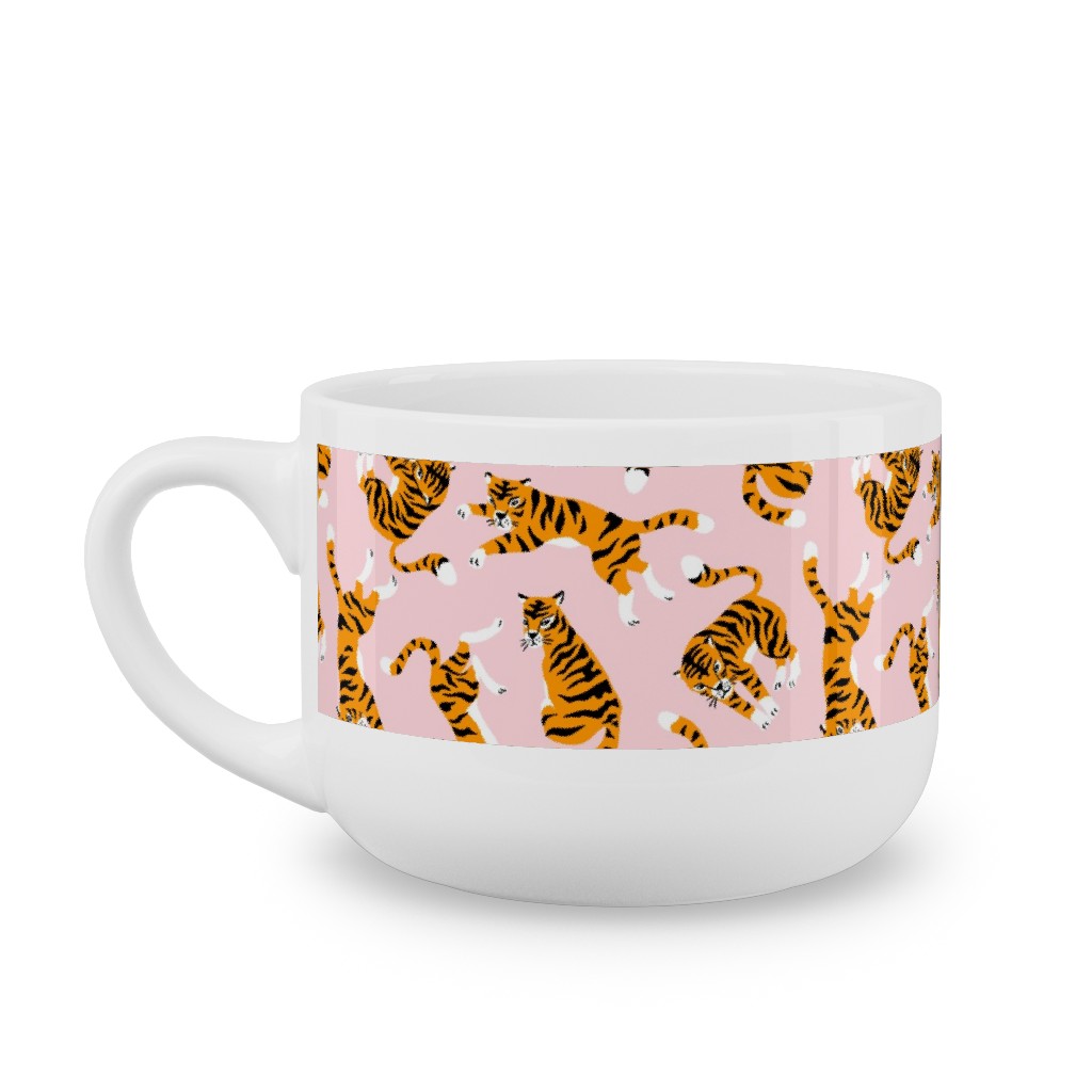 Tigers on Pink Backround Latte Mug, White,  , 25oz, Pink