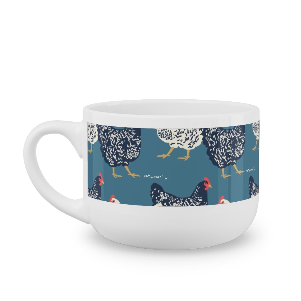 Farmhouse Chickens - Blue Latte Mug, White,  , 25oz, Blue