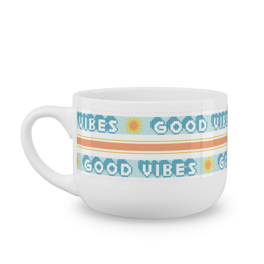 Good Vibes Vintage Typography Latte Mug, White,  , 25oz, Orange