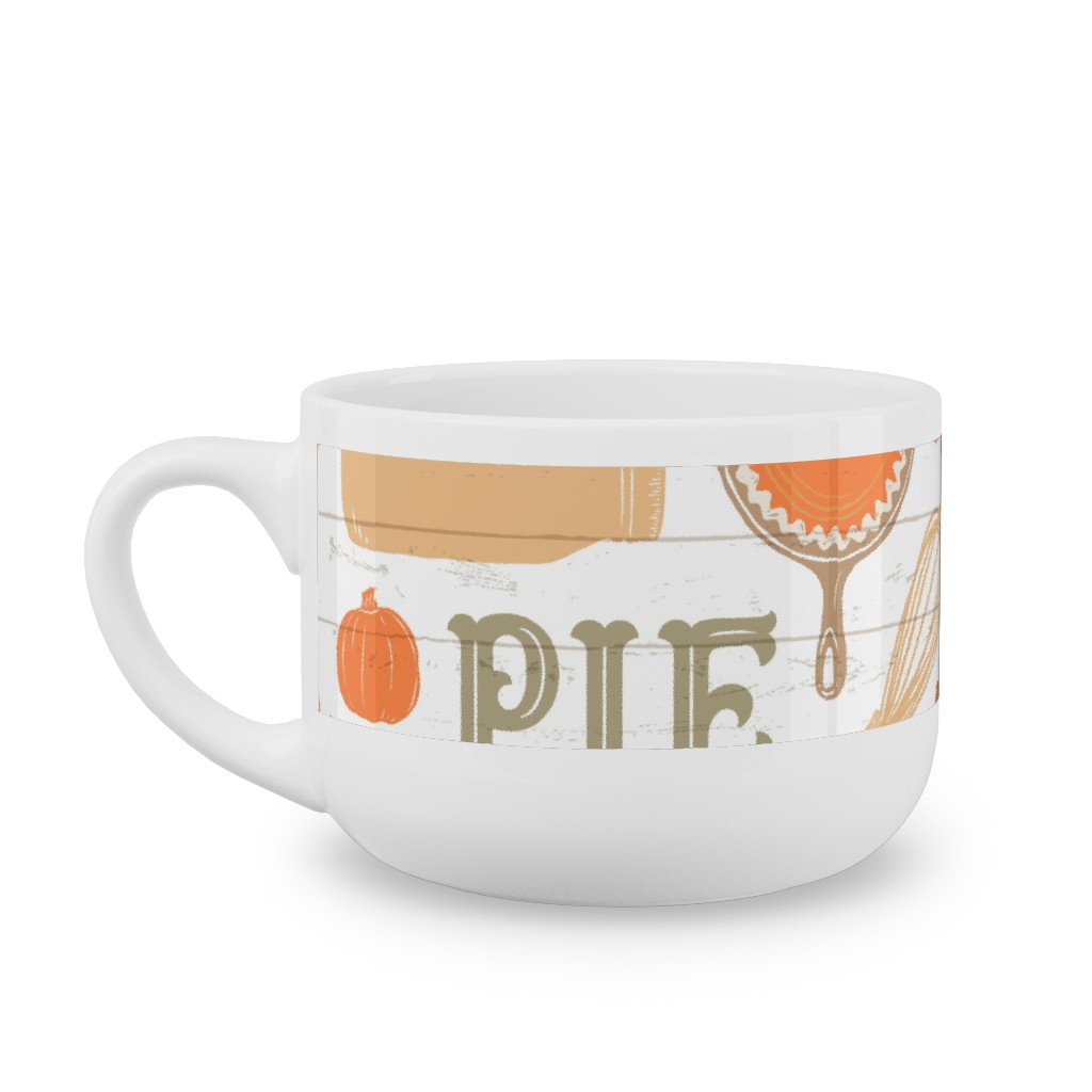 Gather Round & Give Thanks - a Fall Festival of Food, Fun, Family, Friends, and Pie! Latte Mug, White,  , 25oz, Orange
