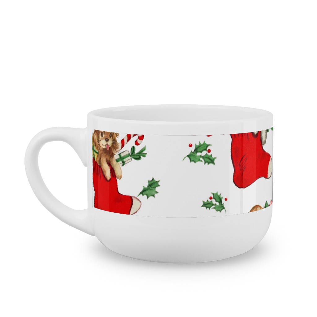 Vintage Christmas Kittens and Puppies Latte Mug, White,  , 25oz, Multicolor