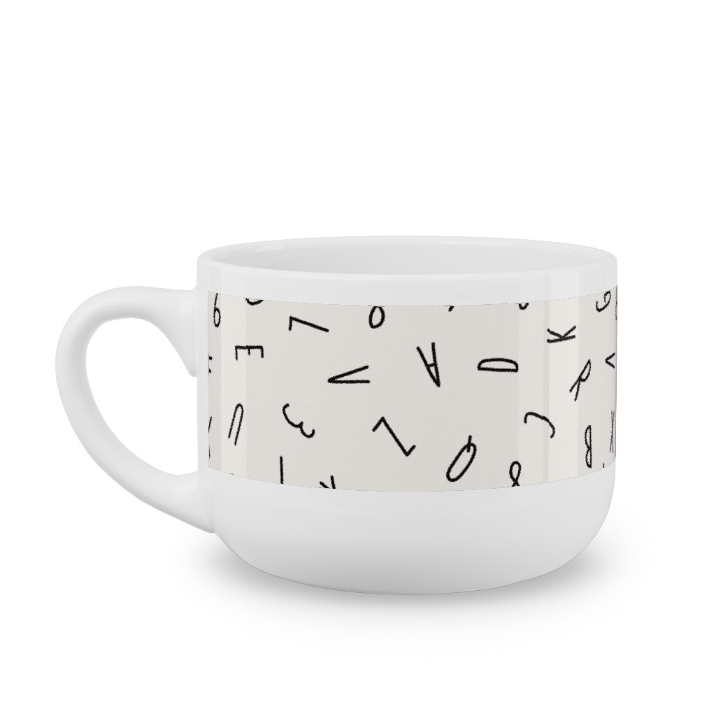 Little Alphabet - Ivory and Black Latte Mug, White,  , 25oz, Beige