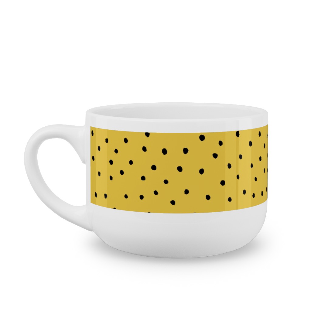 Minimal Dots - Abstract Rain Drops - Black and Yellow Latte Mug, White,  , 25oz, Yellow