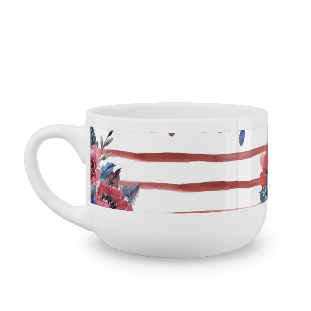 Freedom Florals With Red Stripes - Multi Latte Mug, White,  , 25oz, Red