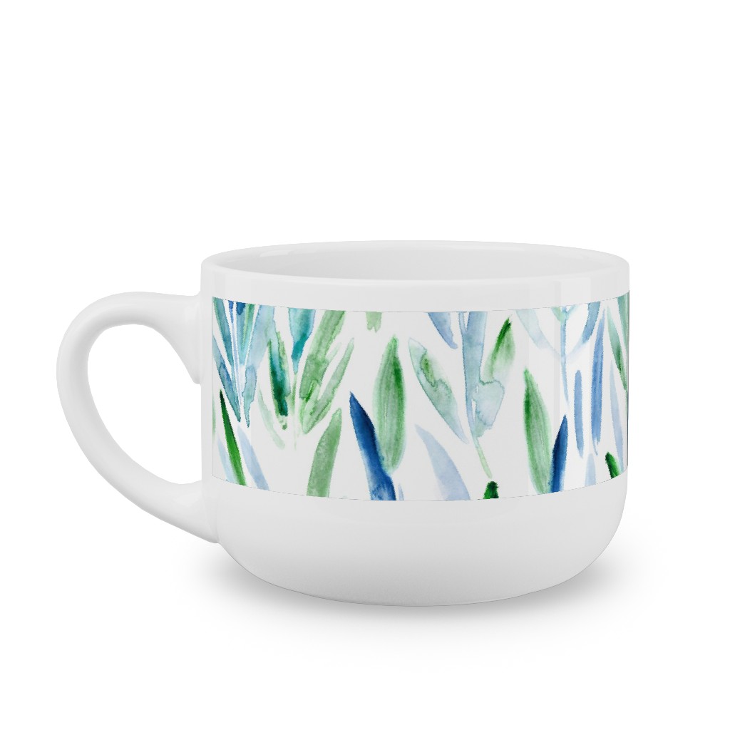 Watercolor Eucalyptus Leaves - Blue and Green Latte Mug, White,  , 25oz, Green