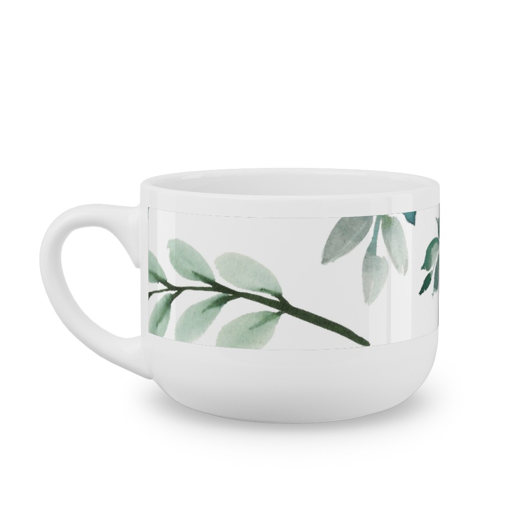 Paprika Floral Greenery Leafs - Green Latte Mug, White,  , 25oz, Green