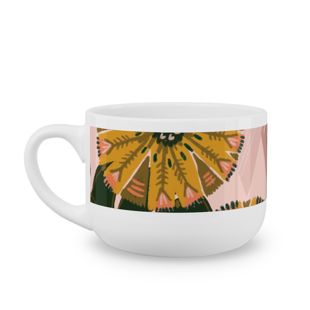 Boho Tropical - Floral - Pink Latte Mug, White,  , 25oz, Multicolor