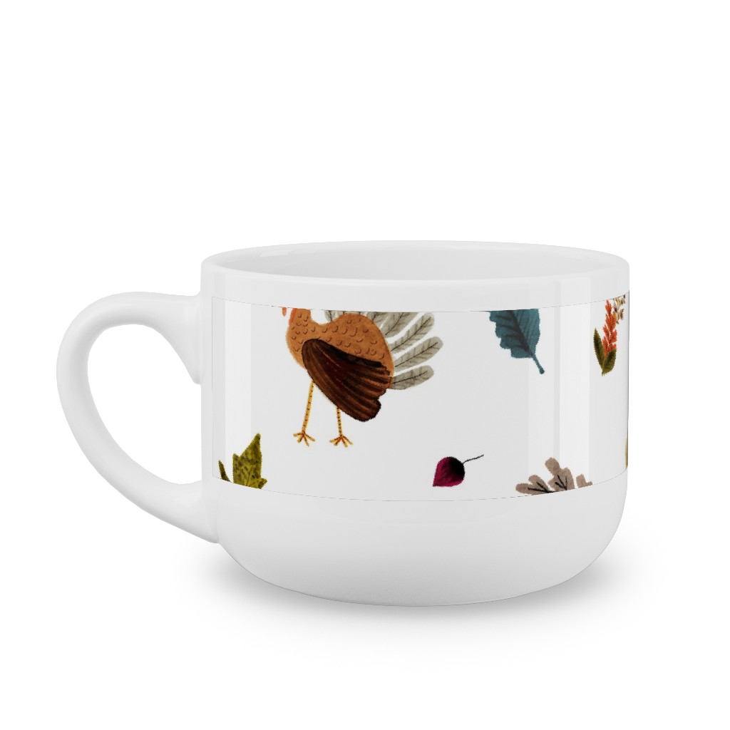 Fall Thanksgiving Turkeys on White Latte Mug, White, , 25oz, White, White