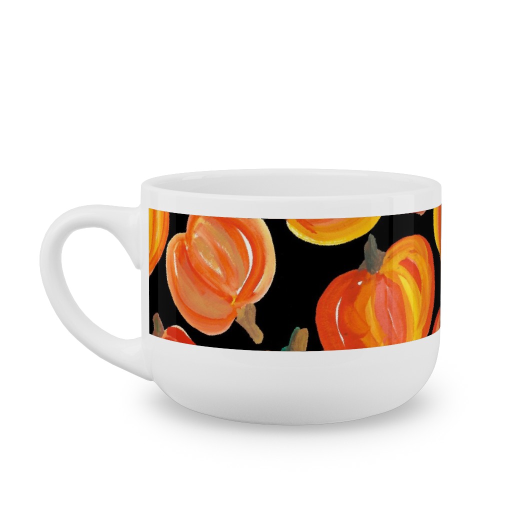 Watercolor Pumpkins - Black Latte Mug, White,  , 25oz, Orange