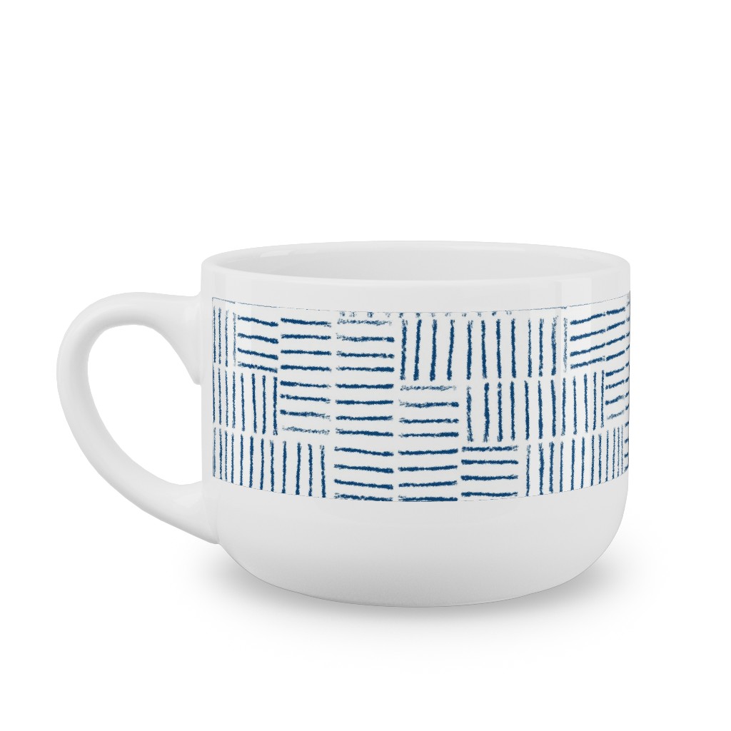 Herringbone String - White & Classic Blue Latte Mug, White,  , 25oz, Blue