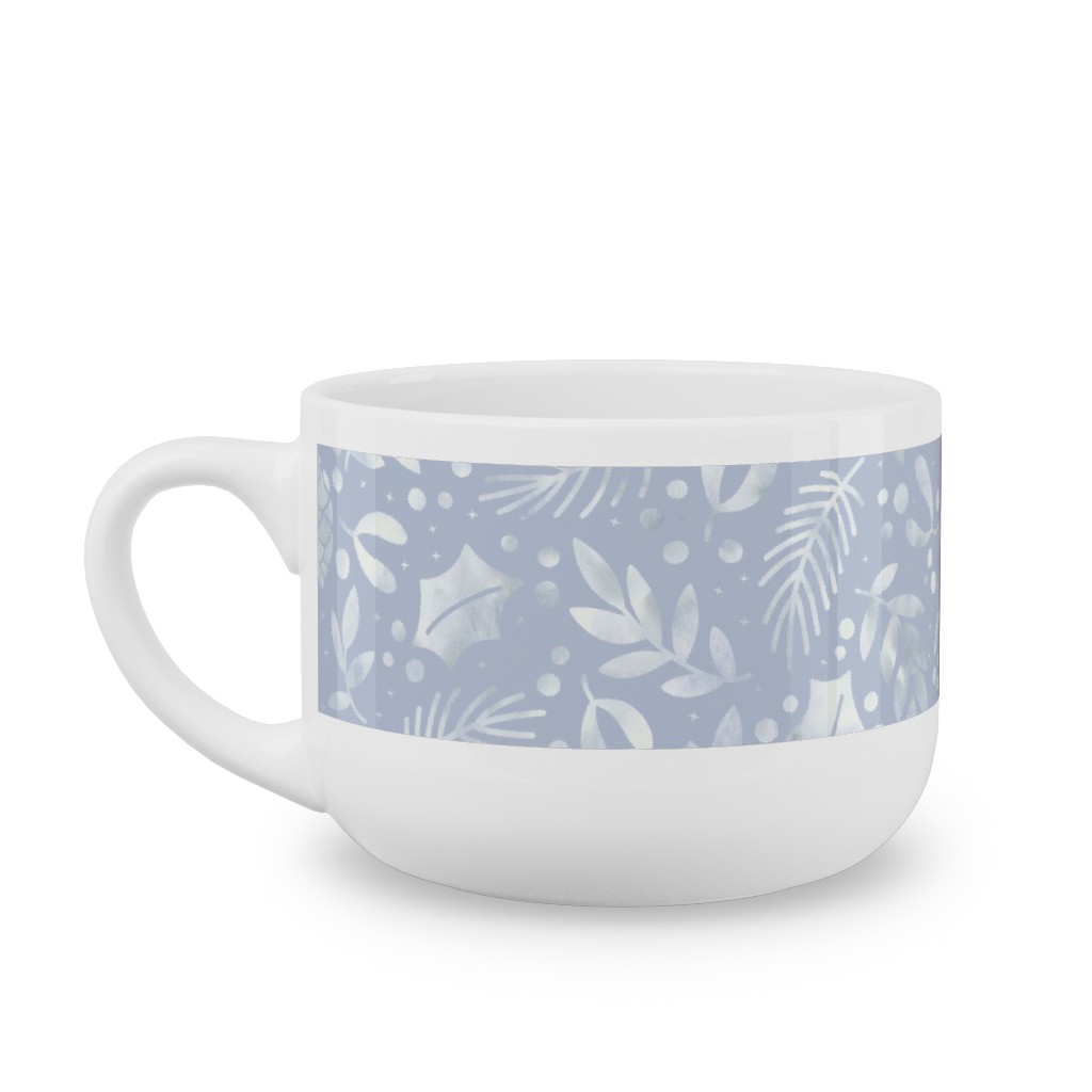 Frozen Winter Florals - Silver Latte Mug, White,  , 25oz, Blue