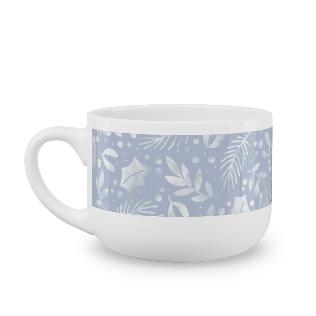 Frozen Winter Florals - Silver Latte Mug, White, , 25oz, Blue, True Blue
