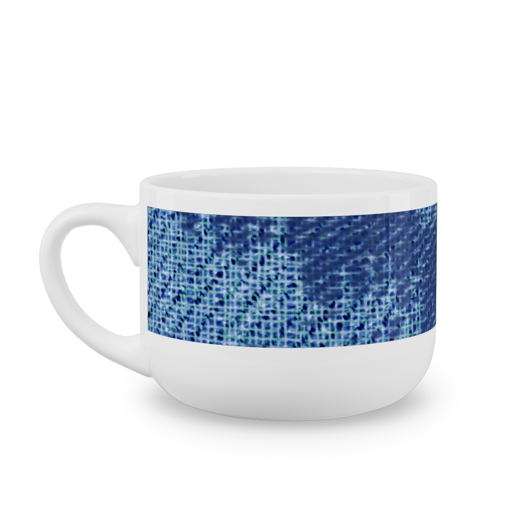 Blue Ikat Latte Mug, White,  , 25oz, Blue