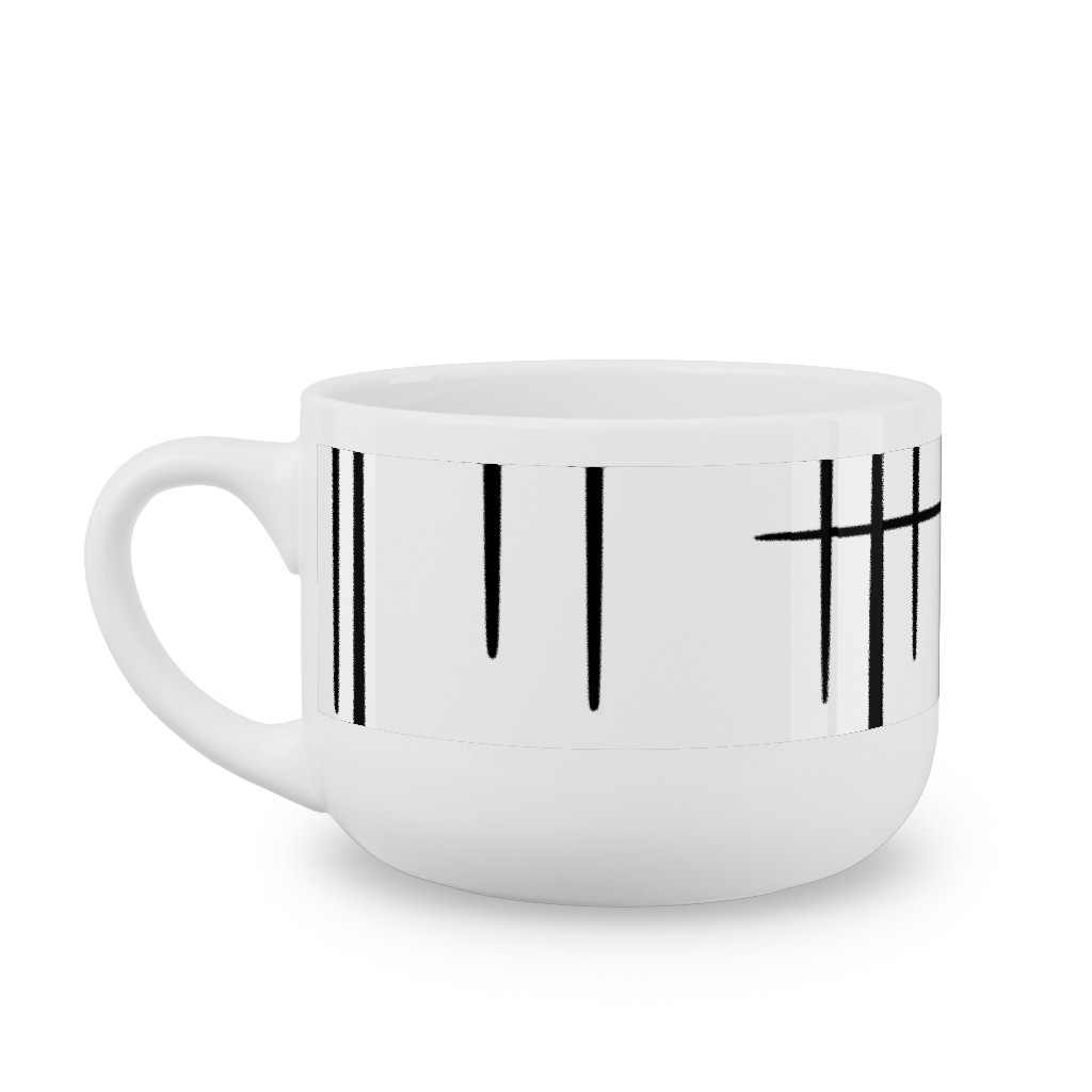 Abstract Line Pattern Latte Mug, White,  , 25oz, White