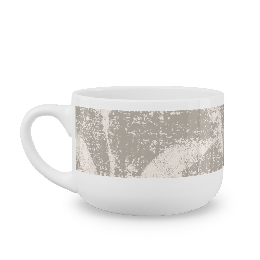 Grass Cloth With Leaves - Gray and Cream Latte Mug, White, , 25oz, Beige, Pearl