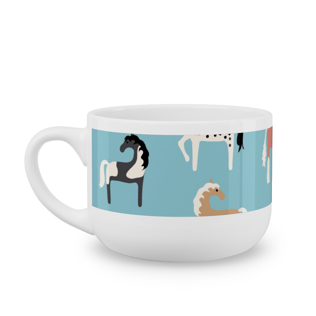 Horse Party Latte Mug, White, , 25oz, Blue, True Blue