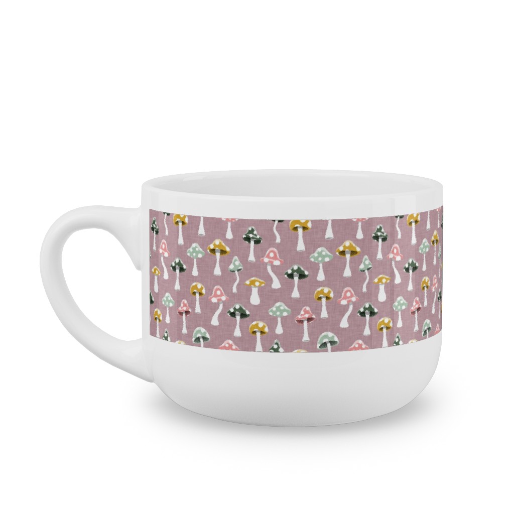 Multi Colored Mushrooms - Mauve Latte Mug, White, , 25oz, Pink, Bright Pink