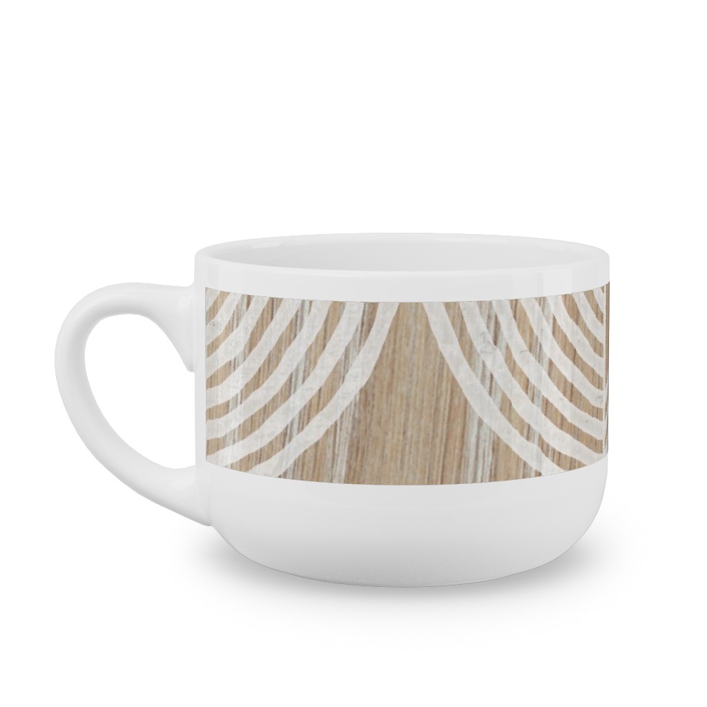 Boho Tribal Woodcut Geometric Shapes Latte Mug, White,  , 25oz, Beige