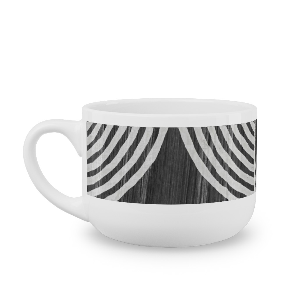 Boho Tribal Woodcut Geometric Shapes Latte Mug, White,  , 25oz, Black
