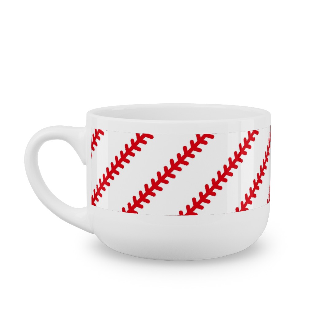 Baseball Stitch - Baseball - White Latte Mug, White,  , 25oz, Red