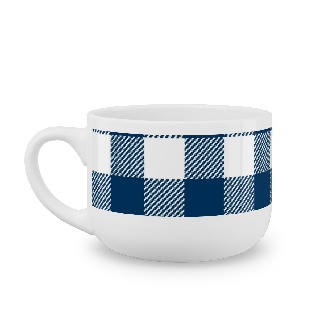 Buffalo Plaid Latte Mug, White,  , 25oz, Blue